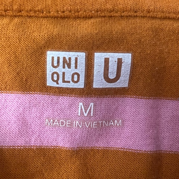 Uniqlo U Oversized, Boxy Orange and Pinked Striped T-Shirt – Size Medium - Picture 6 of 6